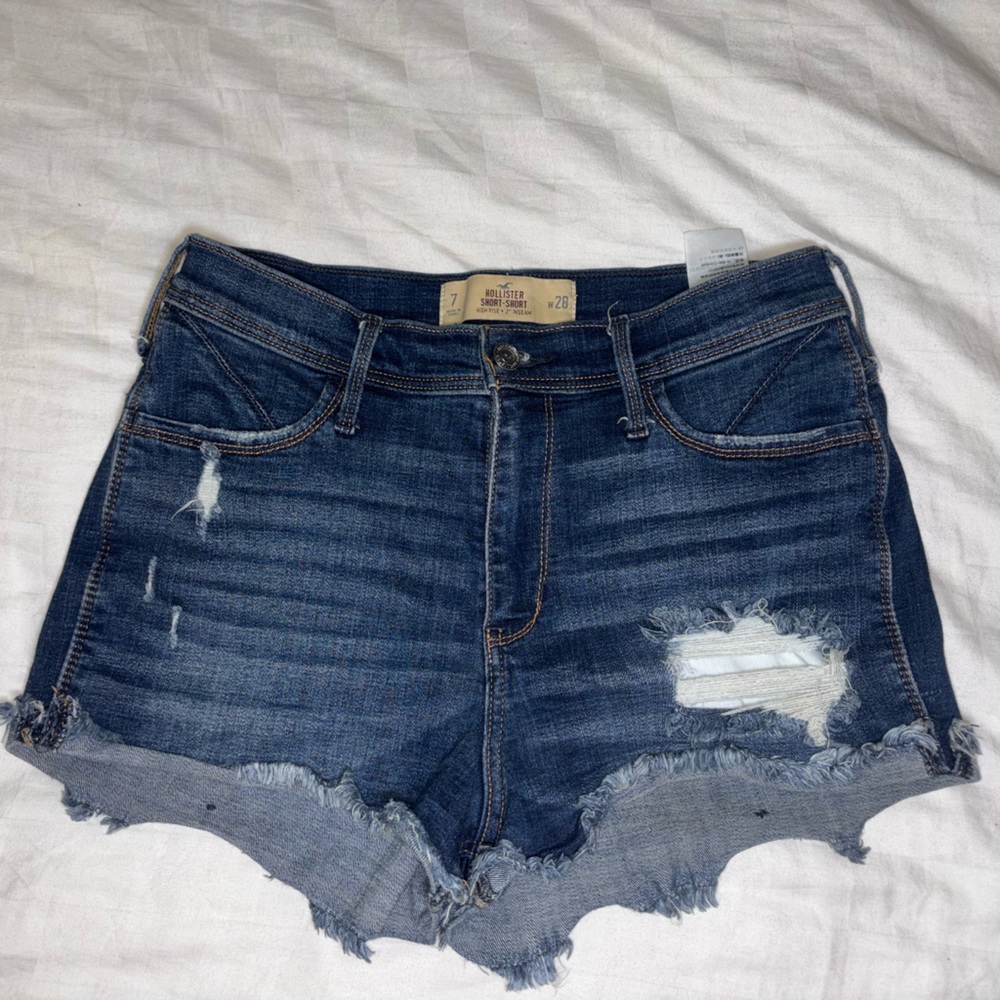 Hollister Dark Blue Distressed Jean Shorts